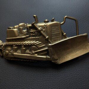 Vintage Baron Buckle- Solid Brass Bulldozer Belt Buckle